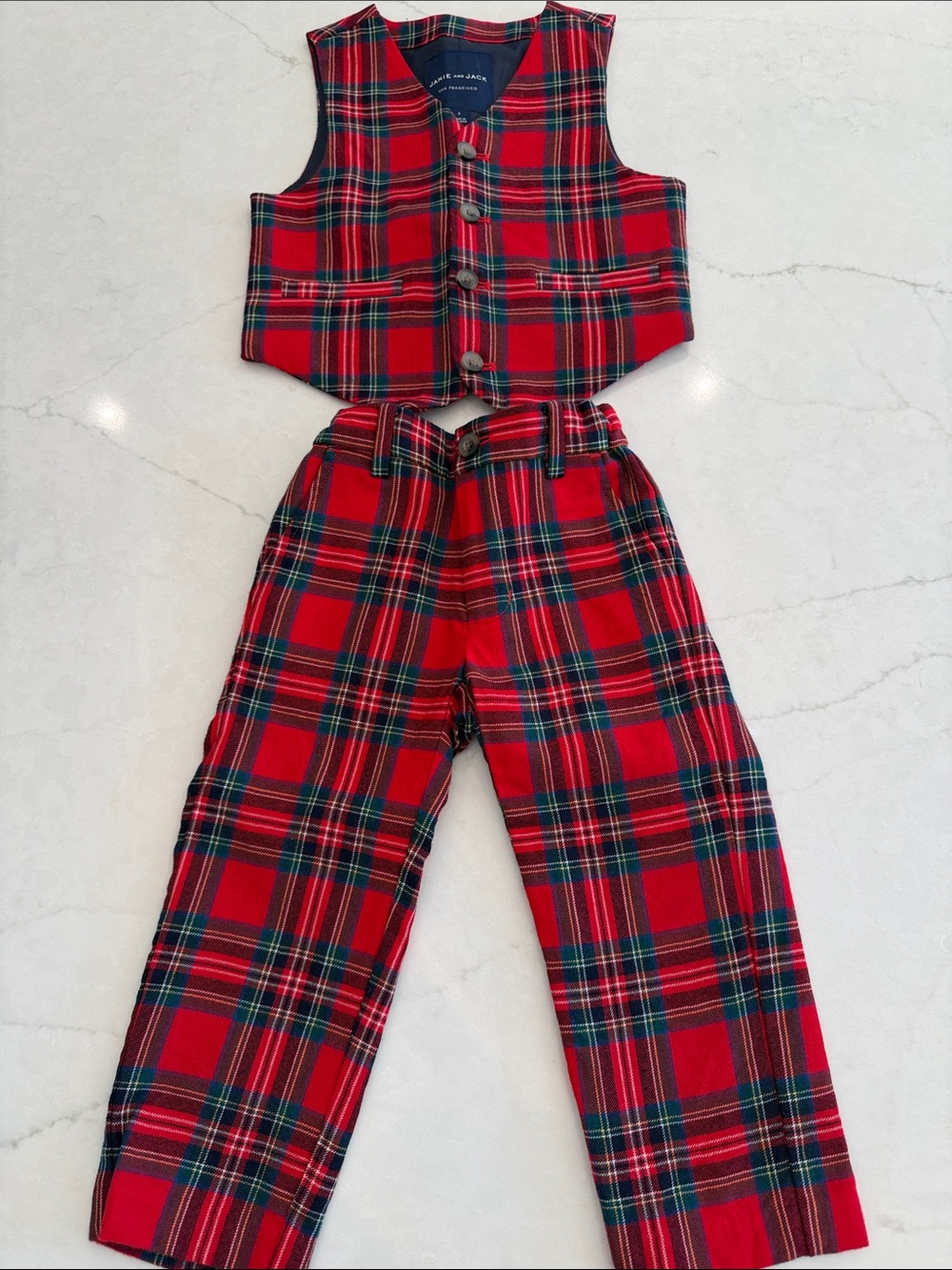 Janie and Jack Red Plaid Vest & Pants Matching Set